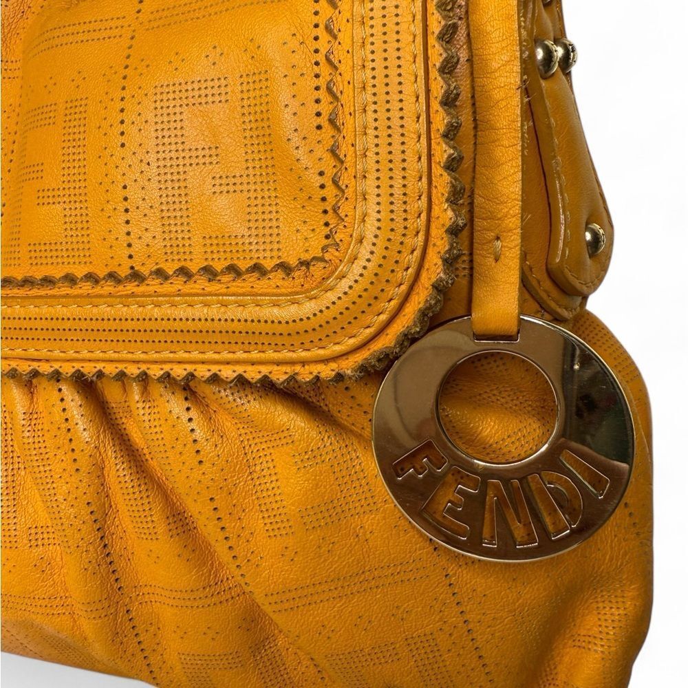 FENDI Chef Small Orange Perforated FF Zucca Calfskin Shoulder Bag - Picture 13 of 16